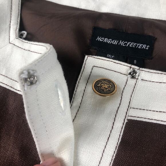 Morgan Mcfeeters brown/white linen dress 8 - Picture 4 of 9